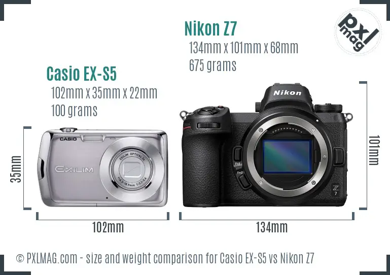 Casio EX-S5 vs Nikon Z7 size comparison