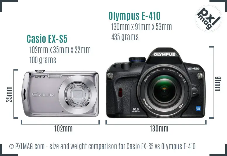 Casio EX-S5 vs Olympus E-410 size comparison