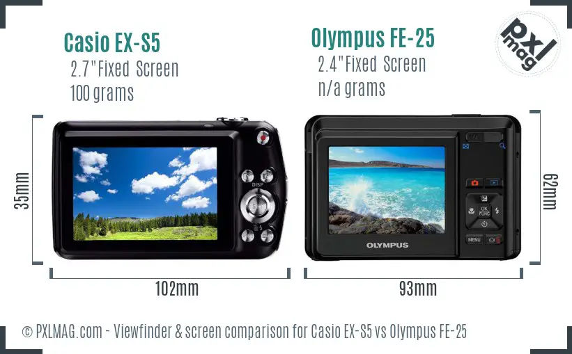 Casio EX-S5 vs Olympus FE-25 Screen and Viewfinder comparison Casio EX-S5 vs Olympus FE-25 Screen and Viewfinder comparison