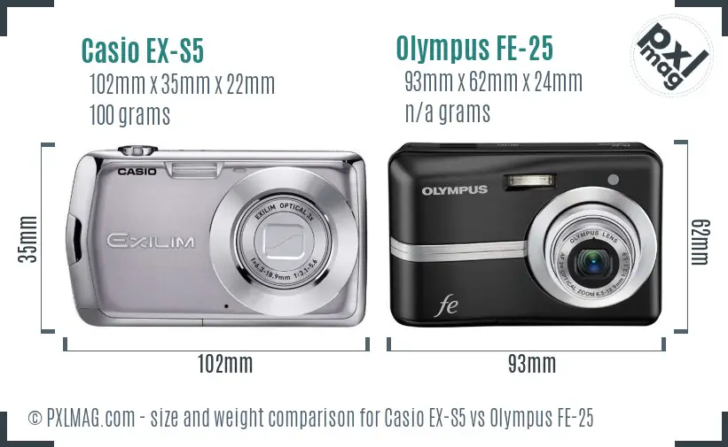 Casio EX-S5 vs Olympus FE-25 size comparison Casio EX-S5 vs Olympus FE-25 size comparison