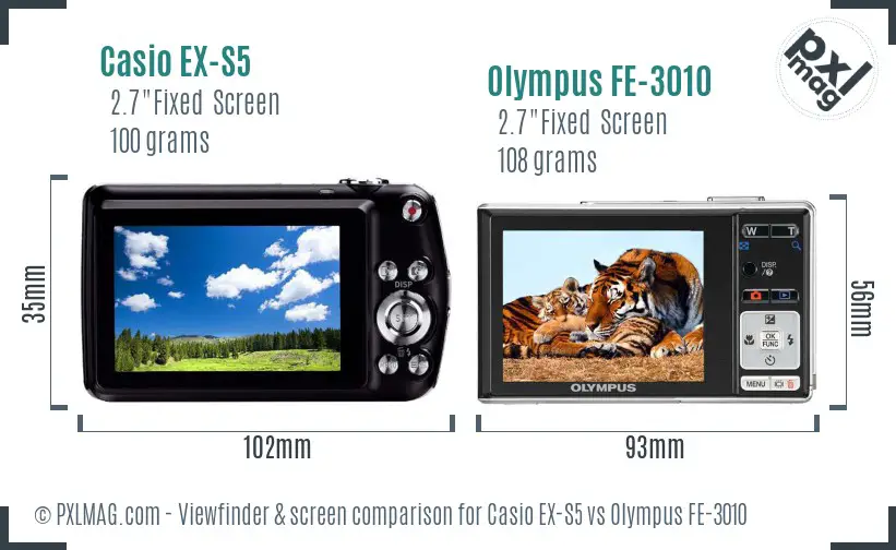 Casio EX-S5 vs Olympus FE-3010 Screen and Viewfinder comparison