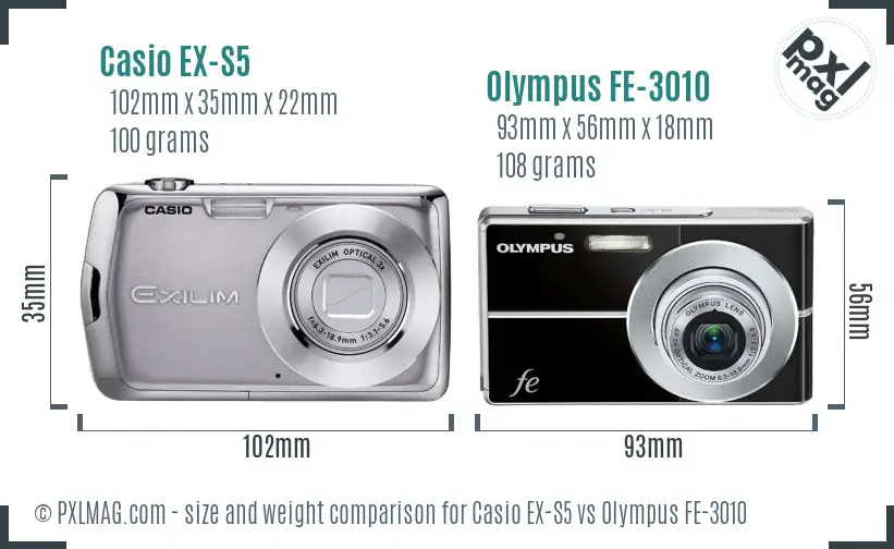 Casio EX-S5 vs Olympus FE-3010 size comparison