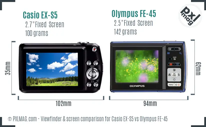 Casio EX-S5 vs Olympus FE-45 Screen and Viewfinder comparison
