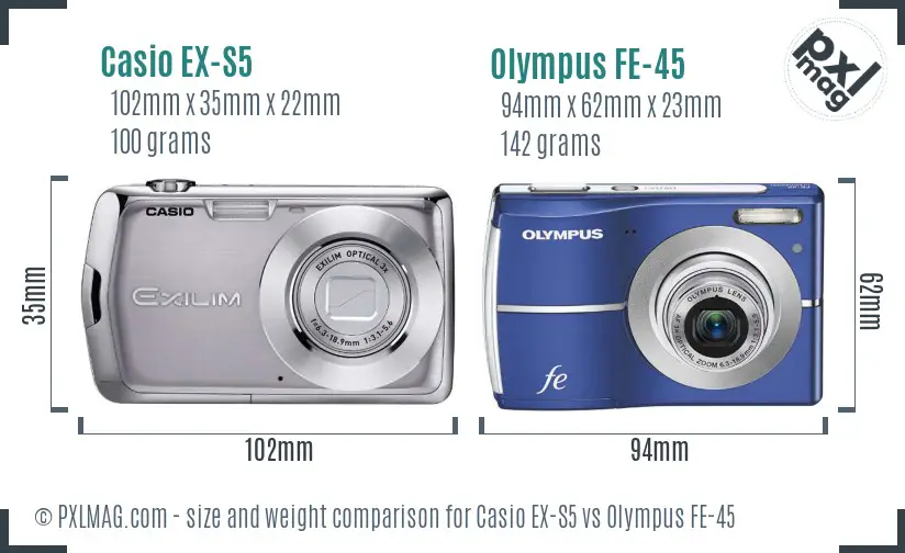 Casio EX-S5 vs Olympus FE-45 size comparison