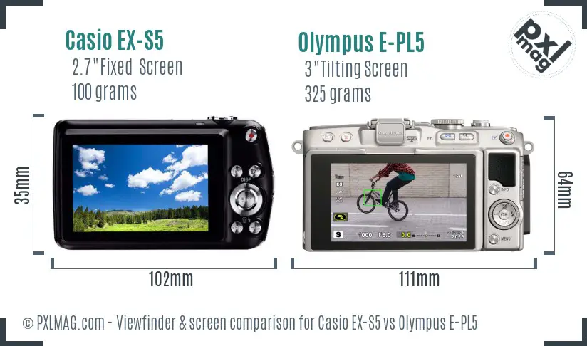 Casio EX-S5 vs Olympus E-PL5 Screen and Viewfinder comparison