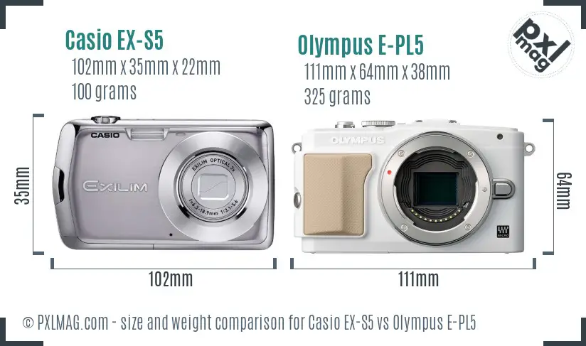 Casio EX-S5 vs Olympus E-PL5 size comparison