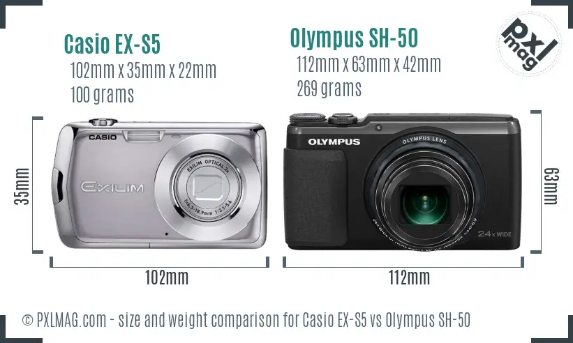Casio EX-S5 vs Olympus SH-50 size comparison