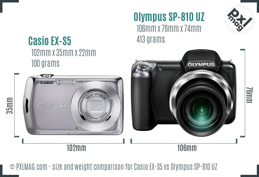Casio EX-S5 vs Olympus SP-810 UZ size comparison