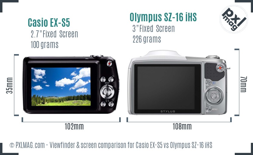Casio EX-S5 vs Olympus SZ-16 iHS Screen and Viewfinder comparison