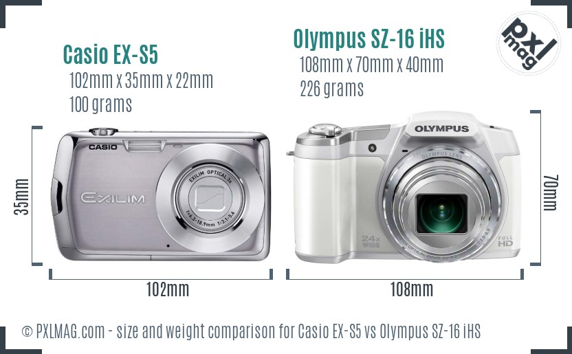 Casio EX-S5 vs Olympus SZ-16 iHS size comparison
