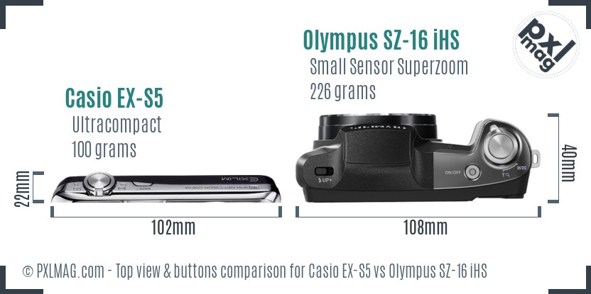 Casio EX-S5 vs Olympus SZ-16 iHS top view buttons comparison