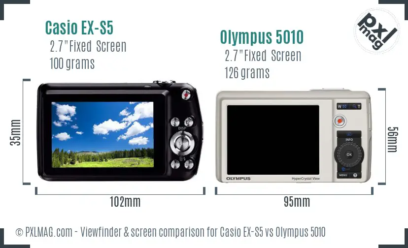 Casio EX-S5 vs Olympus 5010 Screen and Viewfinder comparison