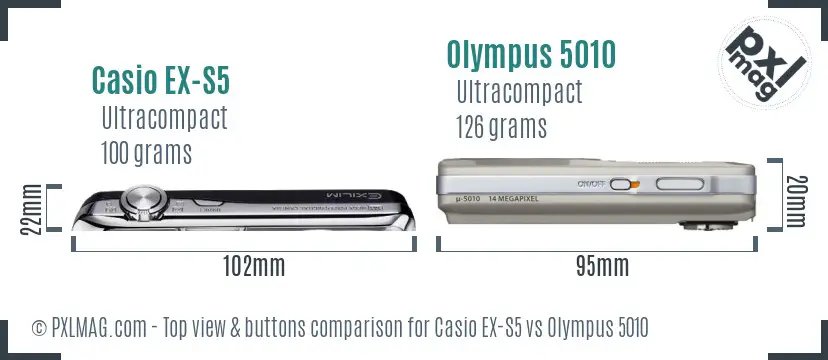 Casio EX-S5 vs Olympus 5010 top view buttons comparison