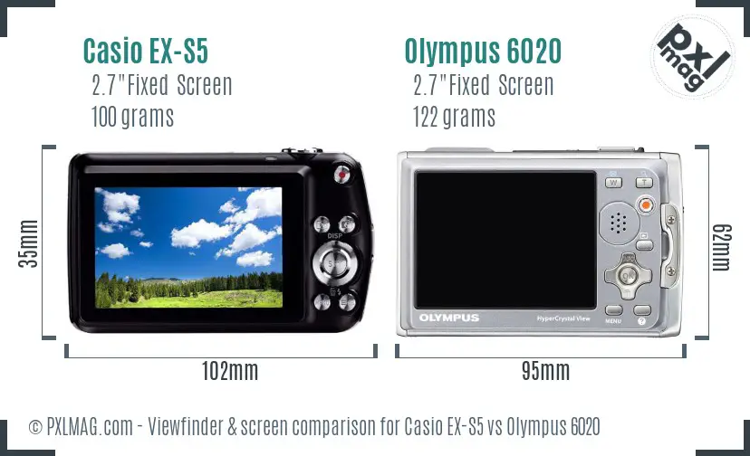 Casio EX-S5 vs Olympus 6020 Screen and Viewfinder comparison