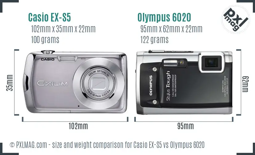 Casio EX-S5 vs Olympus 6020 size comparison