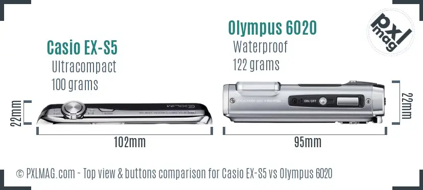 Casio EX-S5 vs Olympus 6020 top view buttons comparison