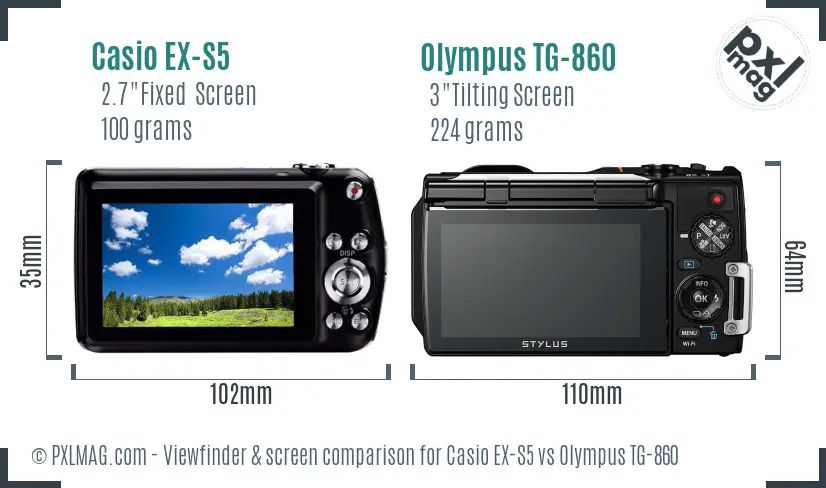 Casio EX-S5 vs Olympus TG-860 Screen and Viewfinder comparison