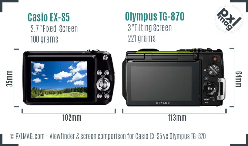 Casio EX-S5 vs Olympus TG-870 Screen and Viewfinder comparison