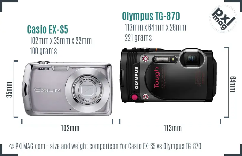 Casio EX-S5 vs Olympus TG-870 size comparison