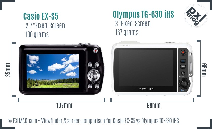 Casio EX-S5 vs Olympus TG-630 iHS Screen and Viewfinder comparison