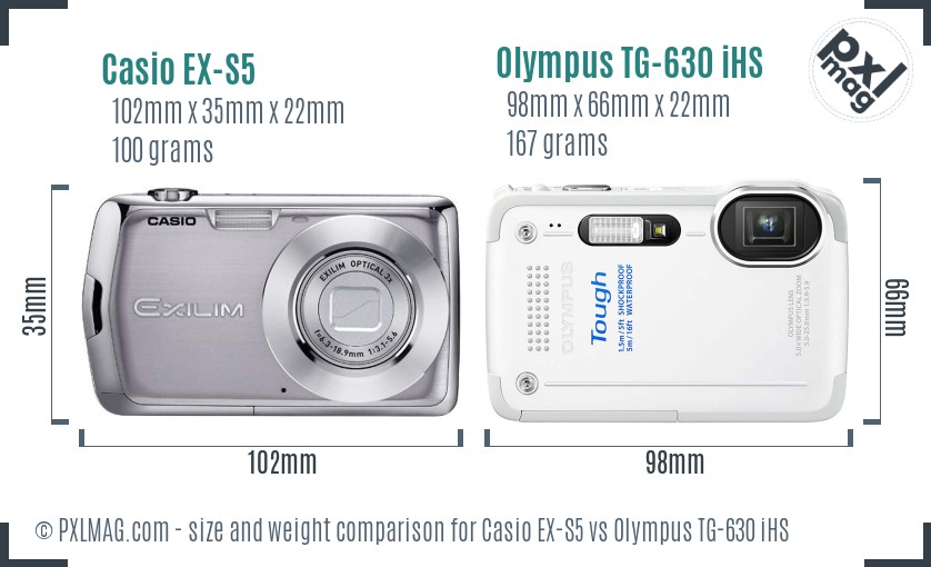 Casio EX-S5 vs Olympus TG-630 iHS size comparison