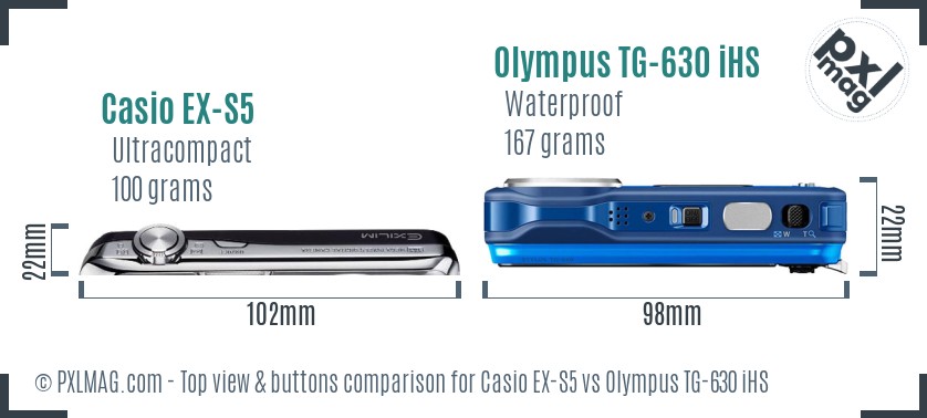 Casio EX-S5 vs Olympus TG-630 iHS top view buttons comparison
