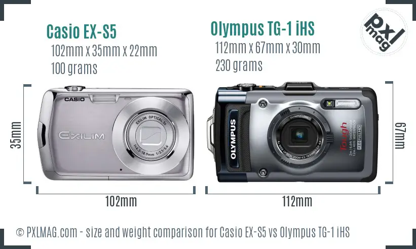 Casio EX-S5 vs Olympus TG-1 iHS size comparison