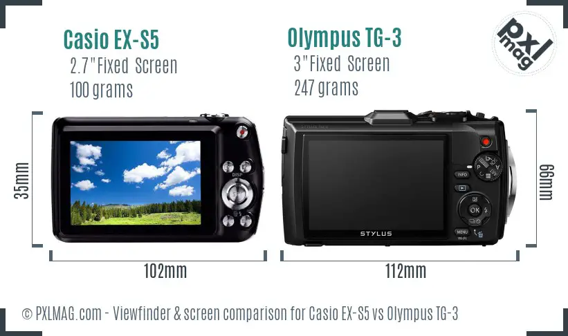 Casio EX-S5 vs Olympus TG-3 Screen and Viewfinder comparison Casio EX-S5 vs Olympus TG-3 Screen and Viewfinder comparison