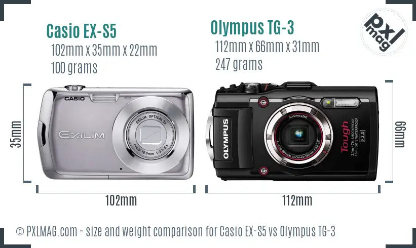 Casio EX-S5 vs Olympus TG-3 size comparison Casio EX-S5 vs Olympus TG-3 size comparison