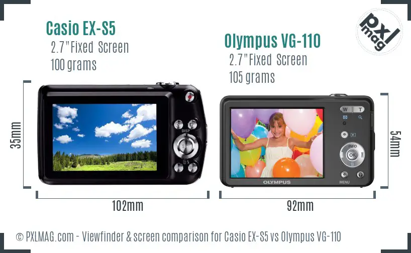 Casio EX-S5 vs Olympus VG-110 Screen and Viewfinder comparison
