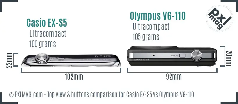 Casio EX-S5 vs Olympus VG-110 top view buttons comparison