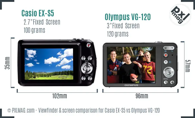 Casio EX-S5 vs Olympus VG-120 Screen and Viewfinder comparison