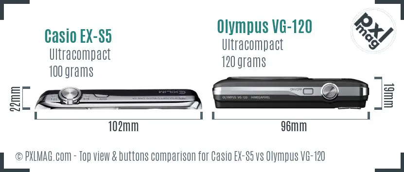 Casio EX-S5 vs Olympus VG-120 top view buttons comparison