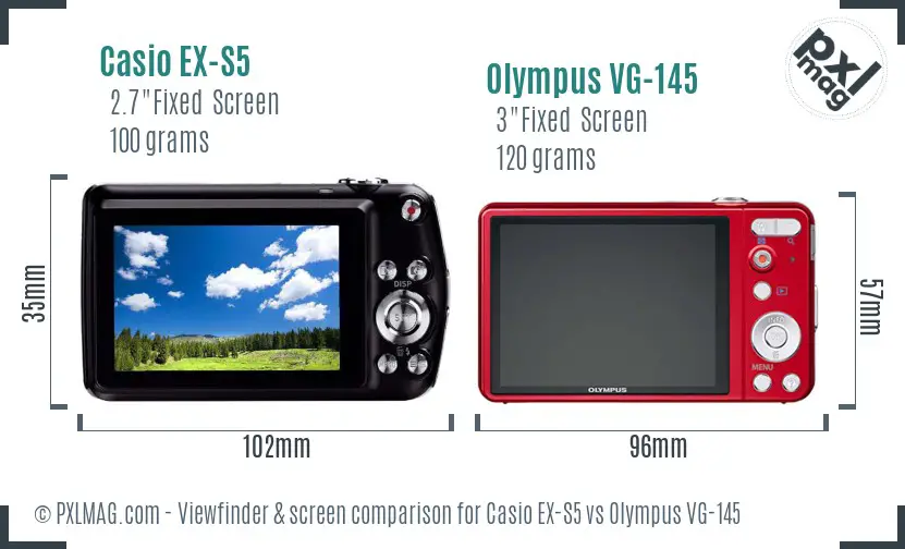 Casio EX-S5 vs Olympus VG-145 Screen and Viewfinder comparison