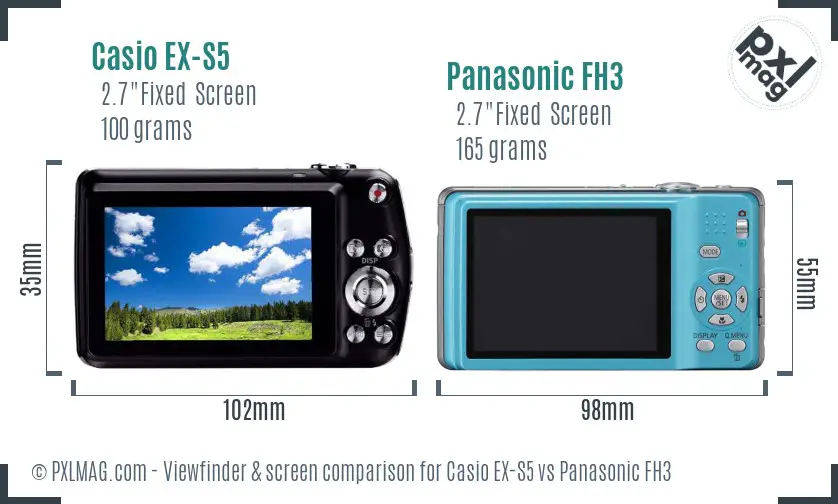 Casio EX-S5 vs Panasonic FH3 Screen and Viewfinder comparison