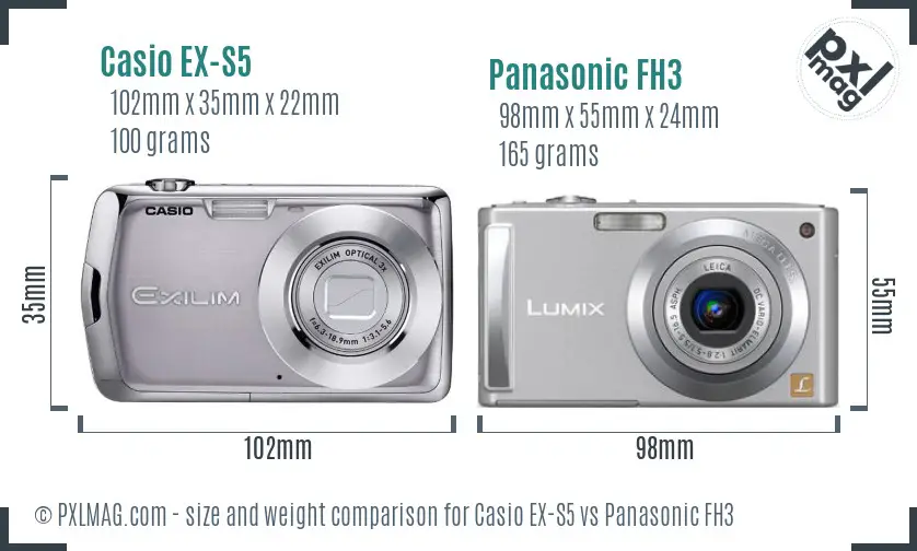 Casio EX-S5 vs Panasonic FH3 size comparison