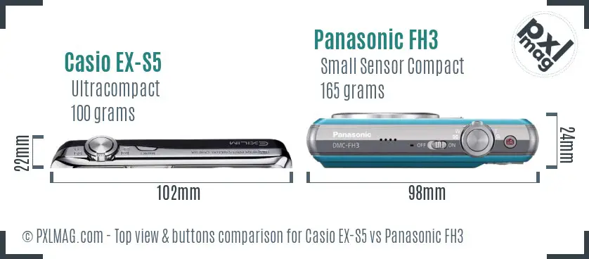 Casio EX-S5 vs Panasonic FH3 top view buttons comparison