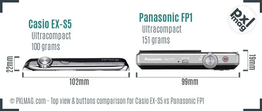 Casio EX-S5 vs Panasonic FP1 top view buttons comparison