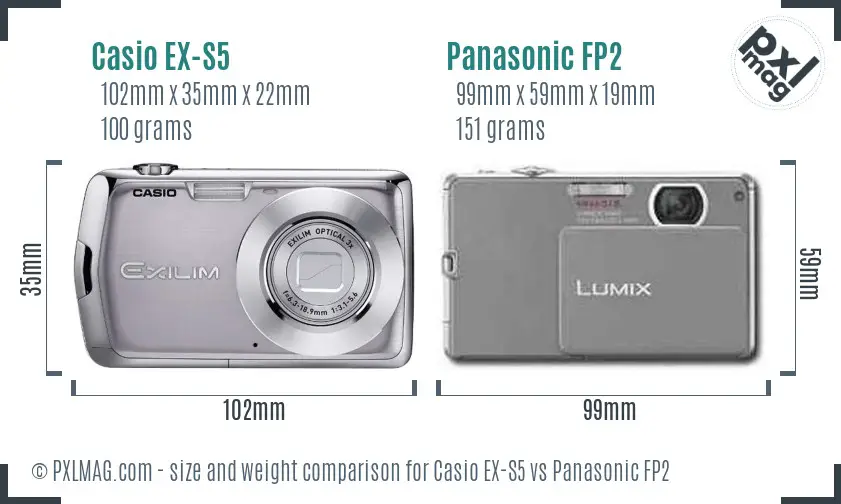 Casio EX-S5 vs Panasonic FP2 size comparison