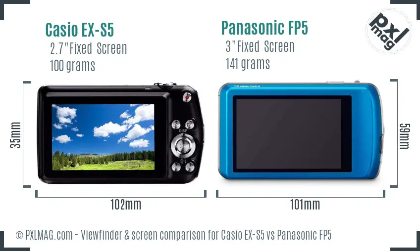 Casio EX-S5 vs Panasonic FP5 Screen and Viewfinder comparison
