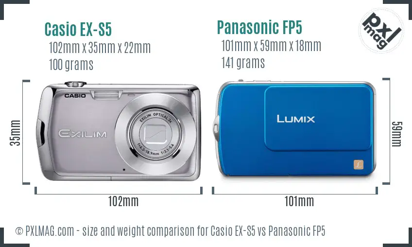 Casio EX-S5 vs Panasonic FP5 size comparison