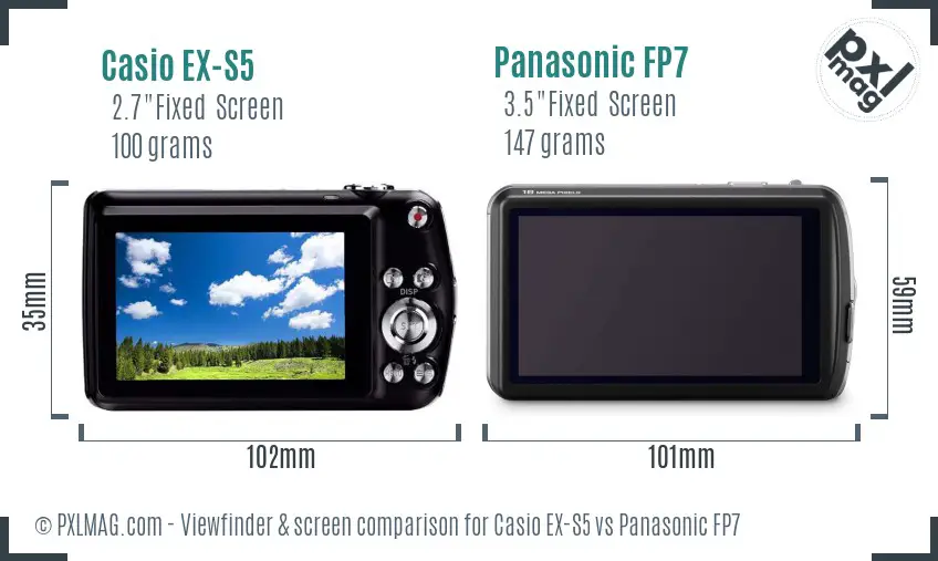 Casio EX-S5 vs Panasonic FP7 Screen and Viewfinder comparison