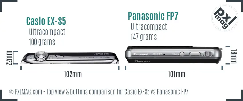 Casio EX-S5 vs Panasonic FP7 top view buttons comparison