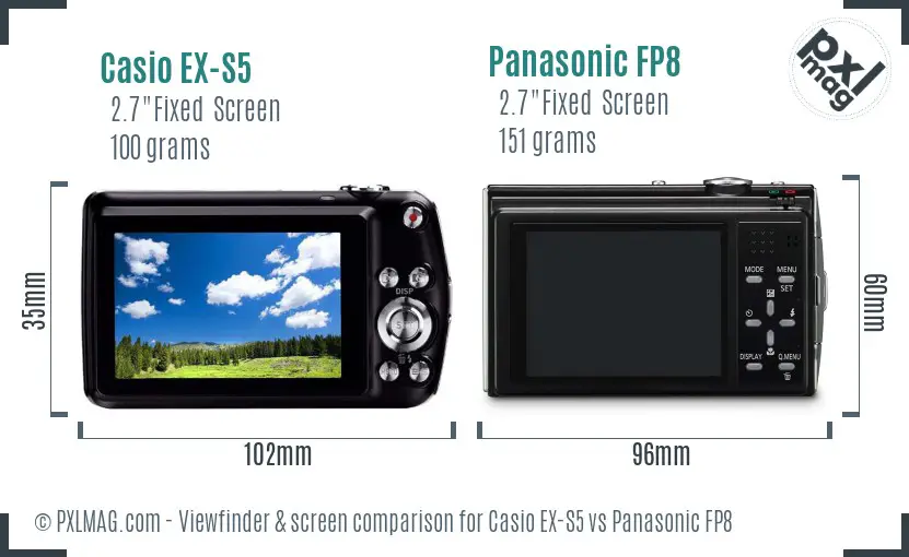 Casio EX-S5 vs Panasonic FP8 Screen and Viewfinder comparison