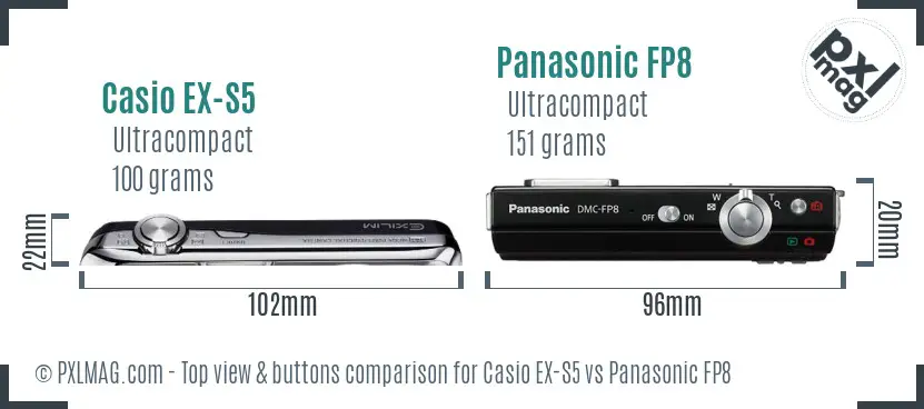 Casio EX-S5 vs Panasonic FP8 top view buttons comparison