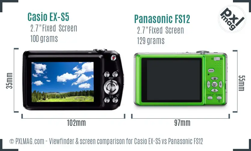 Casio EX-S5 vs Panasonic FS12 Screen and Viewfinder comparison
