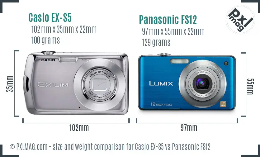 Casio EX-S5 vs Panasonic FS12 size comparison