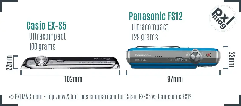 Casio EX-S5 vs Panasonic FS12 top view buttons comparison