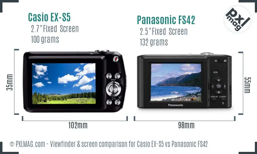 Casio EX-S5 vs Panasonic FS42 Screen and Viewfinder comparison