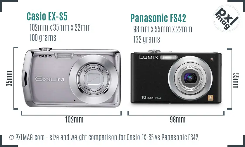 Casio EX-S5 vs Panasonic FS42 size comparison